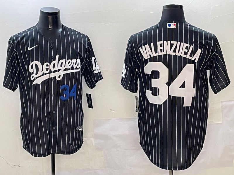 Men Los Angeles Dodgers 34 Valenzuela Black Stripe Jointly Name 2025 Nike MLB Jersey style 9